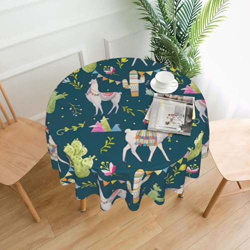 PQruop Elegante runde Tischdecke mit Lama-Tier-Alpaka-Motiv, tropischer Kaktus, für Partys, Terrasse und Camping, Abdeckung für den Innen- und Außenbereich PQruop Elegante runde Tischdecke mit Lama-Tier-Alpaka-Motiv, tropischer Kaktus, für Partys, Terrasse und Camping, Abdeckung für den Innen- und Außenbereich von PQruop