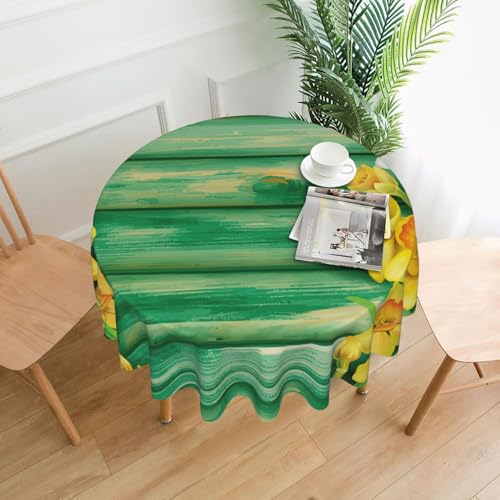 PQruop Elegante runde Tischdecke mit Narzissen-Motiv, für Partys, Terrasse und Camping, Abdeckung für den Innen- und Außenbereich PQruop Elegante runde Tischdecke mit Narzissen-Motiv, für Partys, Terrasse und Camping, Abdeckung für den Innen- und Außenbereich von PQruop