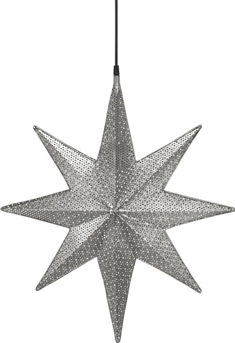 PR Home of Scandinavia Capella Metall-Weihnachtsstern mit Perforierten Löchern – Silber, 47 x 40 x 9,5 cm, E14 Fassung, 3,5 m Textilkabel, Moderne Weihnachtsdekoration für Fenster & Wohnzimmer von PR Home of Scandinavia