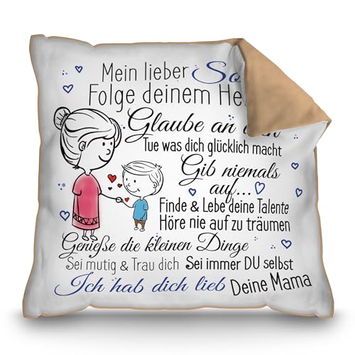 PR Print Royal Kissen mit Spruch inkl. Füllung für Kinder - von Mama für den Sohn - Geschenke für Sohn von Mutter, Sohn Geschenk, Kindergeschenke, Rückseite Mokka, 40x40cm von PR Print Royal