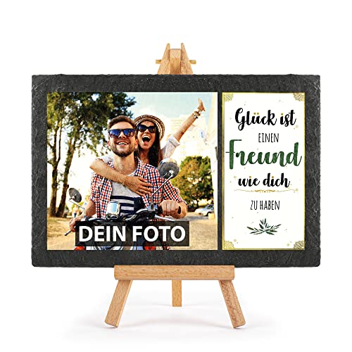 Schieferplatte selbst gestalten - mit Foto bedrucken - Glück ist einen Freund wie dich zu haben - Geschenk Valentinstag, Jahrestag, Hochzeit, Geburtstag, Schiefertafel mit Staffelei, 20 x 30 cm von PR Print Royal