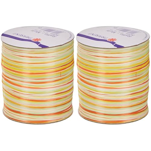 PRÄSENT C.E. Pattberg Raffia-Multicolour Bastband gelb-grün-orange, 50 m Geschenkband zum Einpacken, 5-strängiges Bastelband für Geschenke, Zubehör zum Dekorieren & Basteln (Packung mit 2) von PRÄSENT