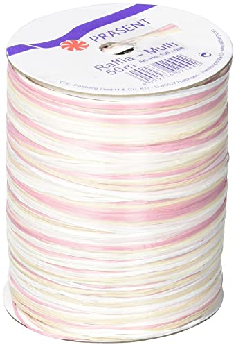 Präsent C.E. Pattberg Raffia-Multicolour Bastband weiß-Creme-rosa, 50 m Geschenkband zum Einpacken, 5-strängiges Bastelband für Geschenke, Zubehör zum Dekorieren & Basteln von Präsent