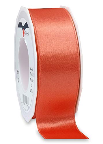 PRÄSENT C.E. Pattberg Satin Living Coral, 25 m Satinband zum Einpacken von Geschenken, 40 mm Breite, Geschenkband zum Dekorieren & Basteln, Dekoband, Anlass von PRÄSENT