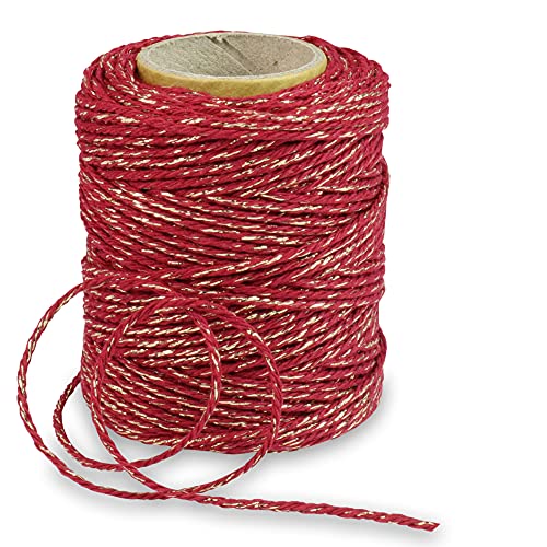 PRÄSENT CHRISTMASTWIST Kordel bordeaux/gold, 50 m Kordelband für festliche Geschenkverpackungen und Dekorationen, 2 mm Breite, zweifarbige Zierkordel von PRÄSENT