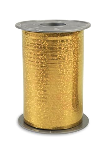PRÄSENT Geschenkband HOLLY holografisch gold, 400 Meter Ringelband 5 mm zum Basteln, Dekorieren & Verpacken von Geschenken zu jedem Anlass von PRÄSENT