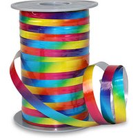 PRÄSENT Geschenkband POLY RAINBOW einseitig hochglanzbeschichtet/Rückseite matt  blau, rot, gelb und grün 10 mm x 200 m von PRÄSENT