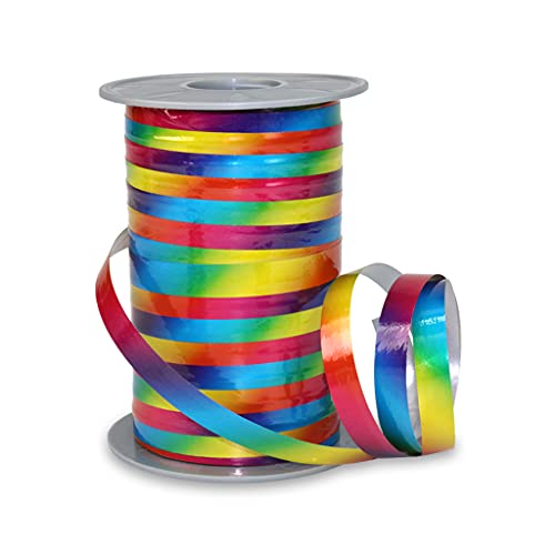 PRÄSENT POLY RAINBOW Ringelband rainbow, 200 m Geschenkband zum Verpacken und Dekorieren, 10 mm Breite, Dekoband in Regenbogenfarben, leicht kräuselbar von C.E. Pattberg