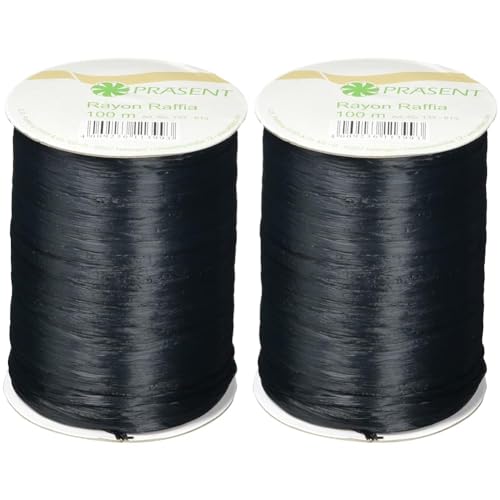 PRÄSENT Rayon Raffia Bastband schwarz, 100 m Dekoband zum Einpacken von Geschenken, Verzieren & Basteln festlicher Dekos, Schleifenband für besondere Anlässe (Packung mit 2) von PRÄSENT