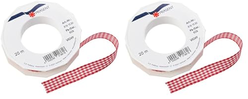 PRÄSENT VICHY Geschenkband rot/weiß, 20 m Dekoband zum Verzieren & Basteln, 15 mm Breite, kariertes Band für bunte Dekos & Geschenkverpackungen, zu feierlichen Anlässen (Packung mit 2) von PRÄSENT