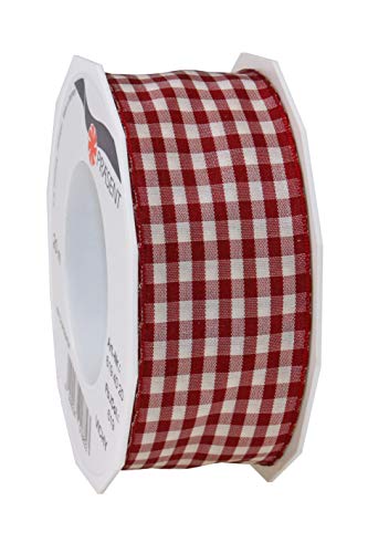 Präsent Vichy Geschenkband mit Drahtkante Bordeaux/créme, 20 m Dekoband zum Verzieren & Basteln, 40 mm Breite, Kariertes Band für Bunte Dekos & Geschenkverpackungen, zu feierlichen Anlässen von Präsent