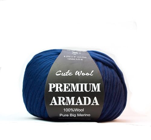 Dicke Strickwolle 100% Merino Wolle Schurwolle (blau) von PREMIUMARMADA