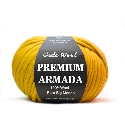 Premium Armada 100% Reine Merinowolle, 200 g, Dicke Strickwolle, Goldgelb von PREMIUMARMADA