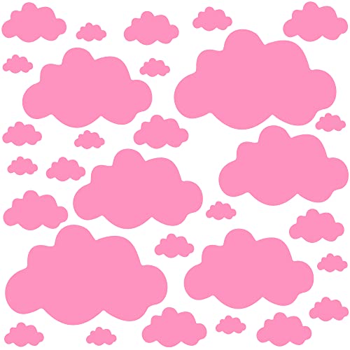 PREMYO 30 Wolken Wandsticker Kinderzimmer Mädchen - Wandtattoo - Wandaufkleber Selbstklebend Rosa von PREMYO