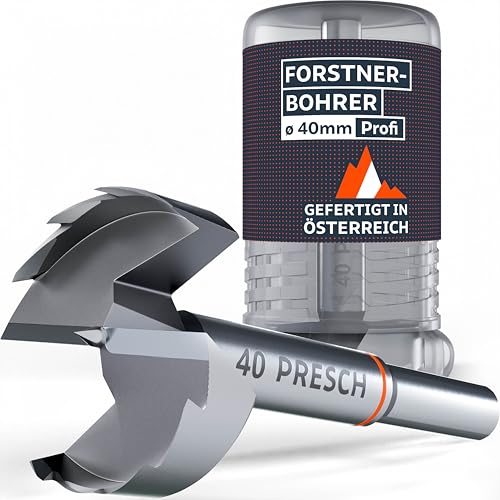 Presch Forstnerbohrer Ø 40mm - Extrem scharfer, langlebiger Astlochbohrer - Hochpräzise Zentrierspitze für perfekten Rundlauf - Zuverlässige Leistung dank optimierter Standzeit von PRESCH