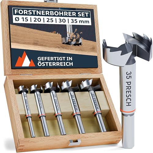 Presch Forstnerbohrer Set - 5tlg. Kompaktset (Ø 15, 20, 25, 30 & 35mm) - Extrem scharfe, langlebige Astlochbohrer - Hochpräzise Zentrierspitze für perfekten Rundlauf & zuverlässige Leistung von PRESCH