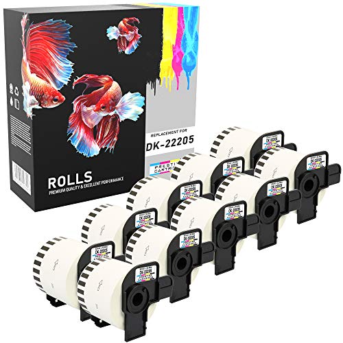 10 Rollen DK-22205 62mm x 30.48m Endlos-Etiketten kompatibel für Brother P-Touch QL-500 QL-550 QL-560 QL-570 QL-580N QL-700 QL-720NW QL-800 QL-810W QL-820NWB QL-1050 QL-1060N QL-1100 QL-1110NWB von PRESTIGE CARTRIDGE