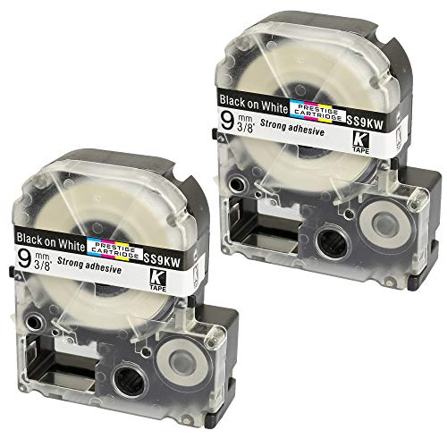 2 x Schriftband-Kassetten SS9KW LC-3WBN LC-3WBN9 schwarz auf weiß (9mm x 8m) kompatibel für Epson LabelWorks LW-300 LW-300L LW-400 LW-500 LW-600P LW-700 LW-900P LW-1000P KingJim TepraPro SR950 SR750 von PRESTIGE CARTRIDGE