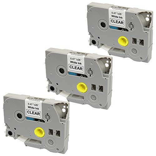 3x Schriftband kompatibel für P-Touch TZe135 TZ135 PT-1000 1005 1010 3600 9600 D210 D400 D600VP E300VP E550WVP H101C H101GB H105 H110 H300 H500 P700 P750W weiß auf transparent | 12mm x 8m von PRESTIGE CARTRIDGE