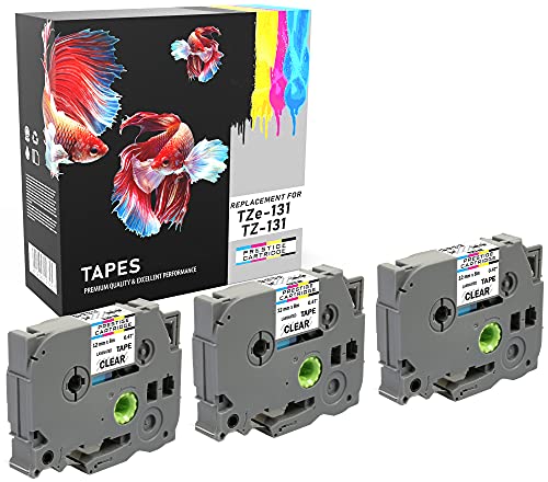 3x Schriftband kompatibel für P-Touch TZe131 TZ131 PT-1000 1005 1010 3600 9600 D210 D400 D600VP E300VP E550WVP H101C H101GB H105 H110 H300 H500 P700 P750W schwarz auf transparent | 12mm x 8m von PRESTIGE CARTRIDGE