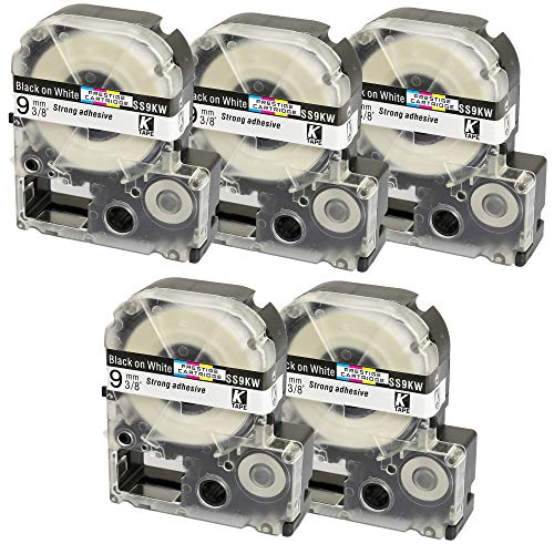 5 x Schriftband-Kassetten SS9KW LC-3WBN LC-3WBN9 schwarz auf weiß (9mm x 8m) kompatibel für Epson LabelWorks LW-300 LW-300L LW-400 LW-500 LW-600P LW-700 LW-900P LW-1000P KingJim TepraPro SR950 SR750 von PRESTIGE CARTRIDGE