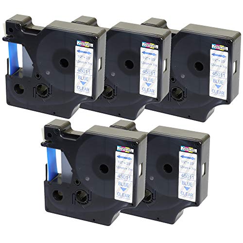 5x Schriftband-Kassetten 45011 S0720510 blau auf farblos 12mm x 7m kompatibel für LabelManager LM 160 210D 220P 260P 280 360D 420P 450D 500TS PnP MobileLabeler LabelPoint LabelWriter 450 Duo von PRESTIGE CARTRIDGE