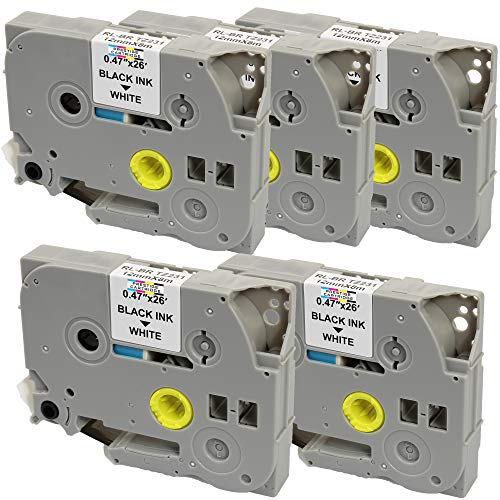 5x Schriftband kompatibel für P-Touch TZe231 TZ231 PT-1000 1005 1010 3600 9600 D210 D210VP D400 D600VP E300VP E550WVP H101C H101GB H105 H110 H300 H500 P700 P750W schwarz auf weiß | 12mm x 8m von PRESTIGE CARTRIDGE