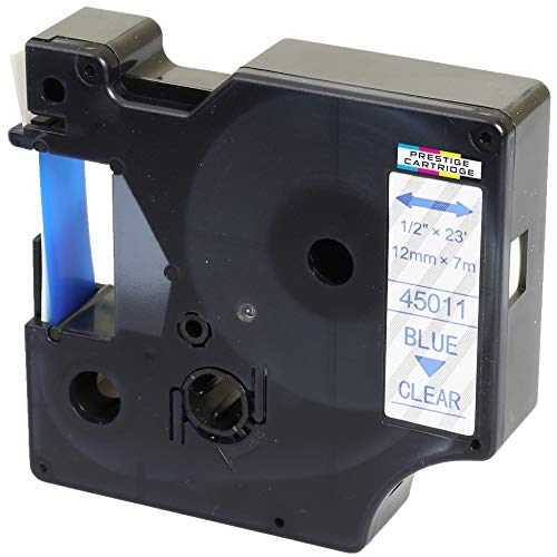 Schriftband-Kassette 45011 S0720510 blau auf farblos 12mm x 7m kompatibel für LabelManager LM 160 210D 220P 260P 280 360D 420P 450D 500TS PnP MobileLabeler LabelPoint LabelWriter LW 450 Duo von PRESTIGE CARTRIDGE