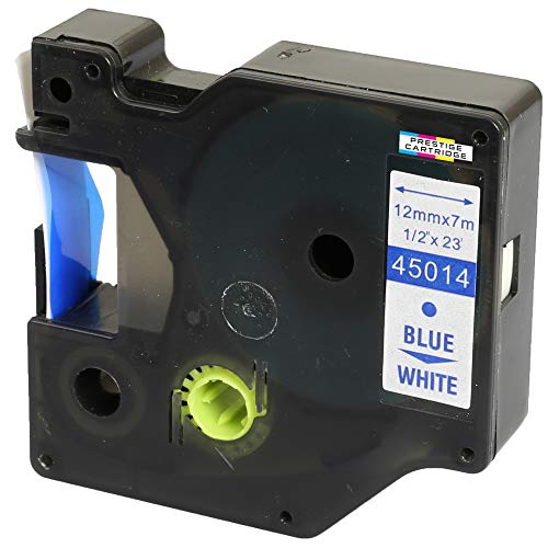 Schriftband-Kassette 45014 S0720540 blau auf weiß 12mm x 7m kompatibel für LabelManager LM 160 210D 220P 260P 280 360D 420P 450D 500TS PnP MobileLabeler LabelPoint LabelWriter LW 400 450 Duo von PRESTIGE CARTRIDGE