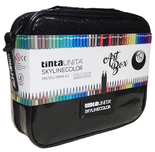 Koffer Art Box Skylinecolor Schwarz Glitzer mit Holzstiften MINA 4.2 – 110 Farben mit 2 Farben Limited Edition by Pool Over mit 6 Stiften in 1 Pailletten von PRESTIGE & DELUXE