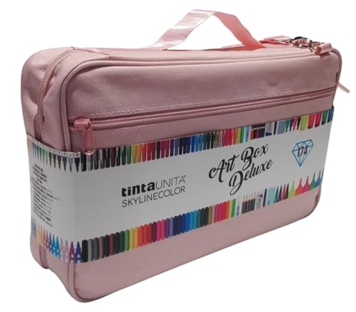 PRESTIGE & DELUXE Aktentasche Umhängetasche Art Box Maxi Skylinecolor 174 Teile Rosa mit Holzstiften MINA 4.2 - Limitierte Edition by Pool Over mit Gratis Stift Pailletten 6 Stifte in 1 von PRESTIGE & DELUXE