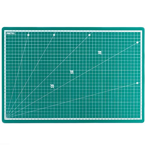 PRETEX Schneidematte A3 selbstheilend, metrische Einteilung Nähunterlage/Schneideunterlage/Bastelunterlage 45x30cm Winkelmaße 15° – Cutting Mat von PRETEX