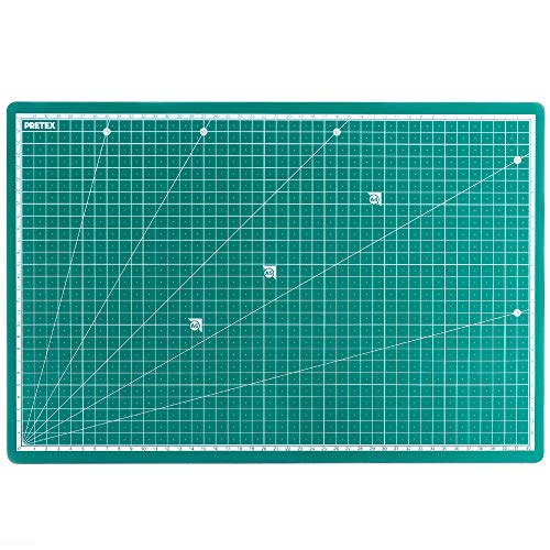 PRETEX Schneidematte A3 selbstheilend - Bastelunterlage 45x30cm Winkelmaße 15° - Cutting Mat Schneidunterlage Schneideunterlage - Schneidmatte Bastel Unterlage - Grün von PRETEX