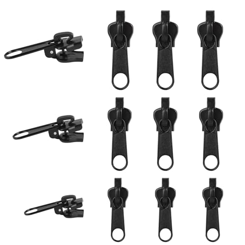 PRETTI 12er Pack Reißverschluss Ersatz Schieber Set in Drei Größen - Universal Zipper für Jacken, Koffer & Rucksäcke, Langlebige & Abnehmbare Reißverschlusszieher aus Legierung, Schwarz von PRETTI