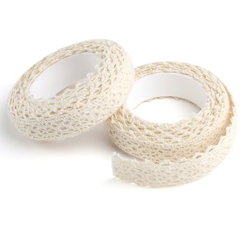 Selbstklebendes Spitzenband Beige – Dekoband Spitze– Ideal für Scrapbooking, Hochzeitsdekoration und Bastelarbeiten, Spitzenband Selbstklebend, Vintage Spitzenborte für Geschenke und Einladungen von PRETTI