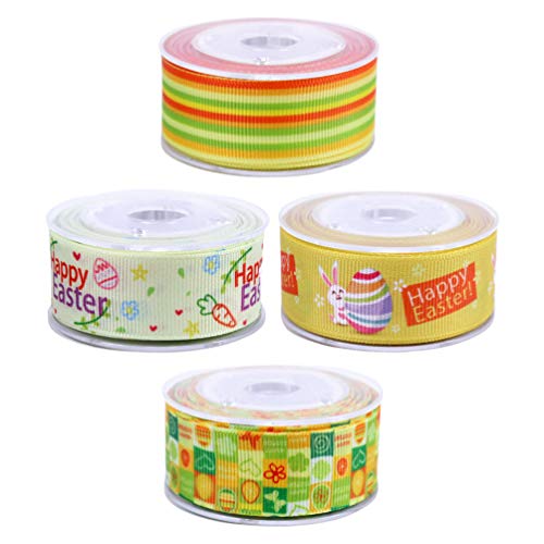 4 Rollen Osterband Ostern-bastelband Diy-band Hasen-ei-band Osterdruckbänder Handgefertigte Zierleisten Bastelbedarf Ripsband Verpackungsband Karottenband Kasten Handbuch Polyester von PRETYZOOM