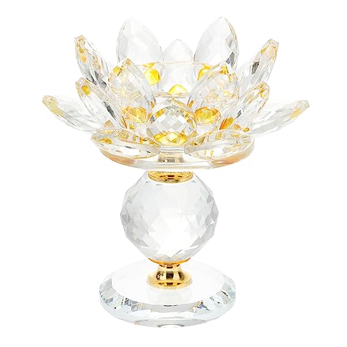 Lotus Kerzenhalter Dekoration Lichter Vase Votivkerzenhalter Mit Schmucksteinen Kronleuchter Zinn Lichtung Duftend Flackern Glockenspiel Flammenlos Led Gold Yellow Weißer Kristall PRETYZOOM von PRETYZOOM