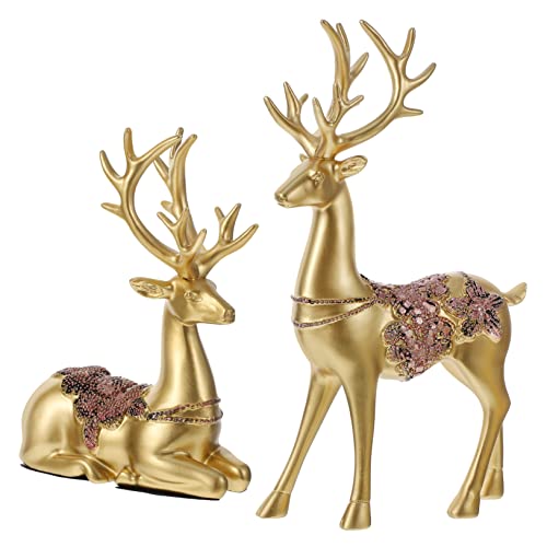 PRETYZOOM 1 Paar Kitz Handwerk bürodeko büro Dekoration wohnaccessoires genschenkideen hohzeitdeko Mini-Tiere Mini-Rentierfigur Tischdeko Elch Partyzubehör Tischdeko Hirsch Harz Golden von PRETYZOOM