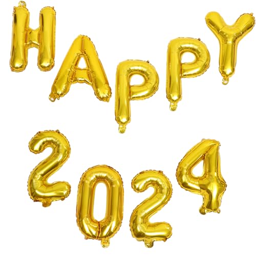 PRETYZOOM 1 Satz 2024 Partyballons Aufblasgerät Girlande Ballon mit Partynummer vierte riesiger zahlenballon 2024 Neujahrspartyzubehör Ballondekorationen Neujahrsdekore Aluminiumfolie Golden von PRETYZOOM