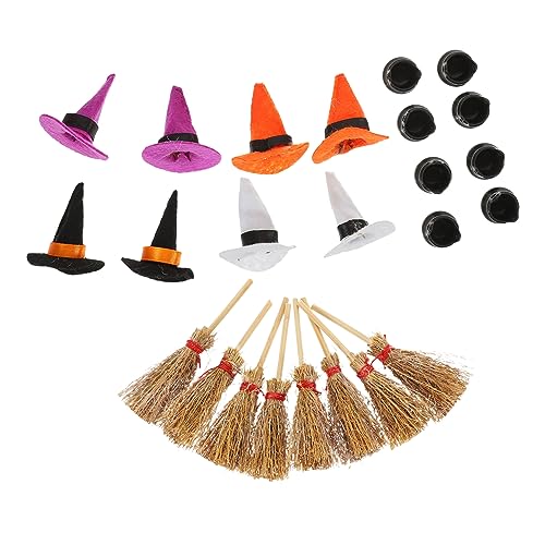 PRETYZOOM 1 Satz Puppenhüte Gothic Miniatur-Halloween-Figuren Kleinkinder Mini hexenhut Halloween Decor miniaturen Figuren Kleiner Hut Minihüte und Besen Miniaturhüte Plastik von PRETYZOOM