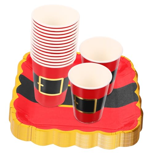 PRETYZOOM 1 Satz Teller Für Die Weihnachtsfeier Platte Weihnachten Partyzubehör Dessertbecher Partyteller Aufkleber Für Weihnachtstassen Geschirr Für Weihnachtsfeiern Kuchen Rot Papier von PRETYZOOM