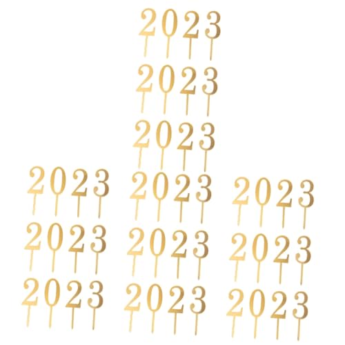 PRETYZOOM 12 Sätze 2023 Kucheneinsatz new year cake topper party decoration dekoration party Prost auf 2023 Cupcake Topper frohes neues 2023 bedruckte Topper Kuchendekorationen Acryl Golden von PRETYZOOM