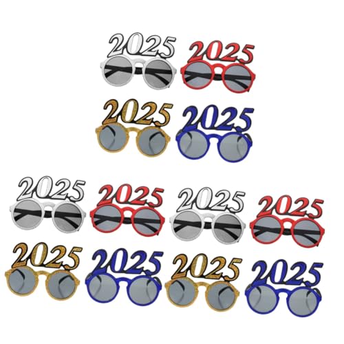 PRETYZOOM 12 Stück 2025 2025 Brille Brillen für das neue Jahr 2025 frohes neues jahr brille Brillen 2025 Neujahr Party Brille Runde Rahmen Brille Party-Streich-Brille 2025 Partymasken Stk von PRETYZOOM