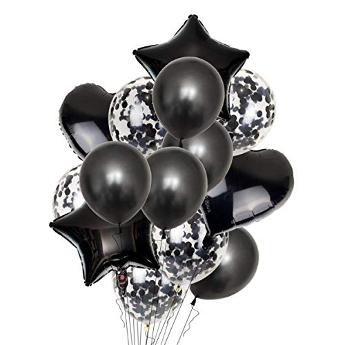 PRETYZOOM 14 Teiliges Set Aluminium Folienballons Zur Dekoration Für Partys Schwarze Herz Und Sternform Herz Stern Perlmutt Luftballons von PRETYZOOM