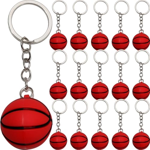 PRETYZOOM 16St Kugel Schlüsselanhänger Fußball -Schlüsselbund einstellbar basketball zubehör basketball accessories Basketball-Schlüsselanhänger Tasche hängende Dekoration weiches Gummi rot von PRETYZOOM