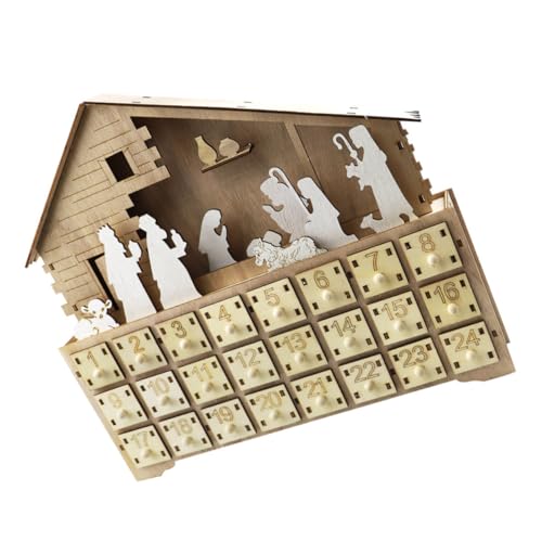 PRETYZOOM 1Stk Kalender aus Holz Weihnachts-Schneekugel-Laterne Zahlenverzierungen Krippenkulisse Heimbüro led licht fernbedienung led-light Desktop-Kalender Weihnachtsgeschenk hölzern von PRETYZOOM