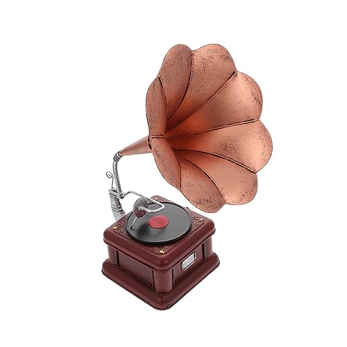 PRETYZOOM 1Stk Ornamente bürodeko büro Dekoration Dekorationsobjekt grammophon Ornaments Dekorationen für zu Hause Vintage Plattenspieler Phonographenstütze Desktop-Schmuck Eisenblech Brown von PRETYZOOM