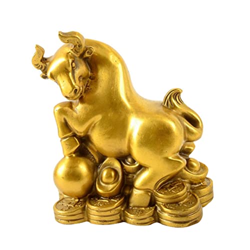 PRETYZOOM 1stk Kupfer-stier-Ornament Chinesisches Chinesische Tierkreisfigur Ochse Figur Kuhstatue Heimdekoration Armaturenbrett Dekorationen Desktop-Dekoration Ochsen-skulptur Golden von PRETYZOOM