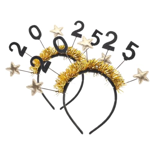 PRETYZOOM 2 Stk neues jahr stirnband Neujahrshüte Frohes neues Stirnband Neujahrsparty-Stirnband weihnachts kopfschmuck silvester dekoration Geweih Stirnband Partyhut Stirnband Stoff Golden von PRETYZOOM