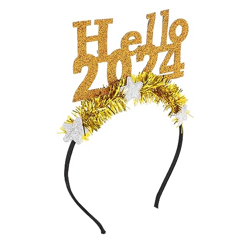 PRETYZOOM 2024 Haarschmuck Für Das Neue Jahr Kopfbedeckung Für Die Silvesterparty Neues Jahr Stirnband Neujahr Frohes Neues Jahr Stirnbänder Kostüm Krawatten Golden Filzstoff von PRETYZOOM